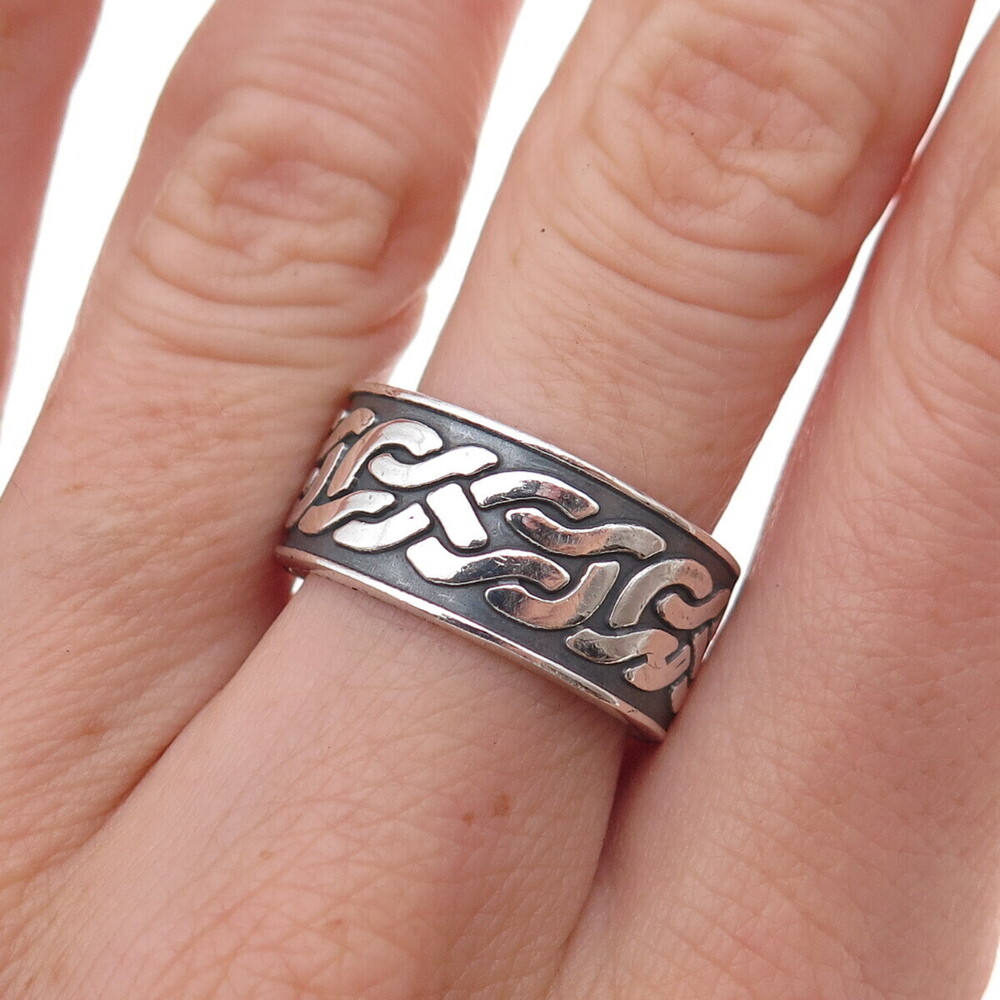 925 Sterling Silver Vintage Woven Oxidized Band Ring Size 8.5
